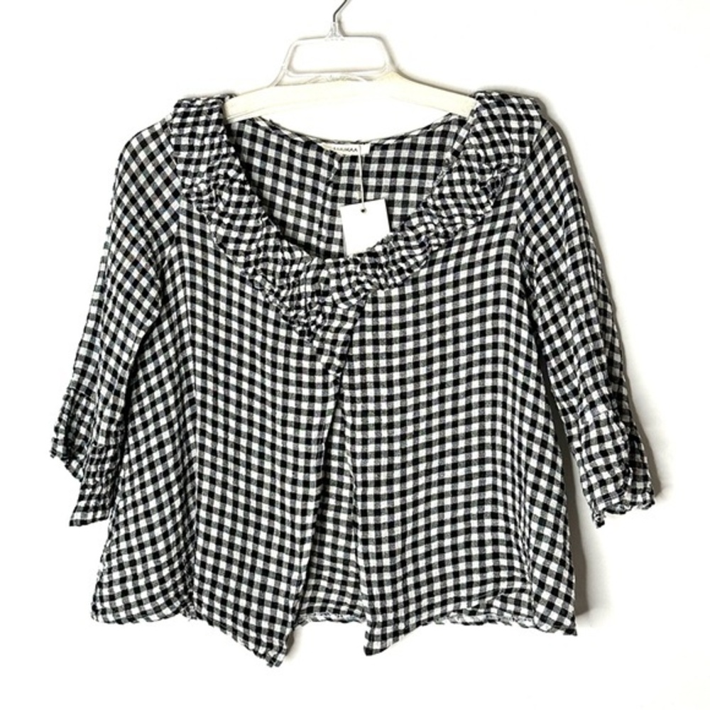 LUUKAA Linen Gauze Layering Cardigan Jacket Size 1 (6-8) Gingham Check Print